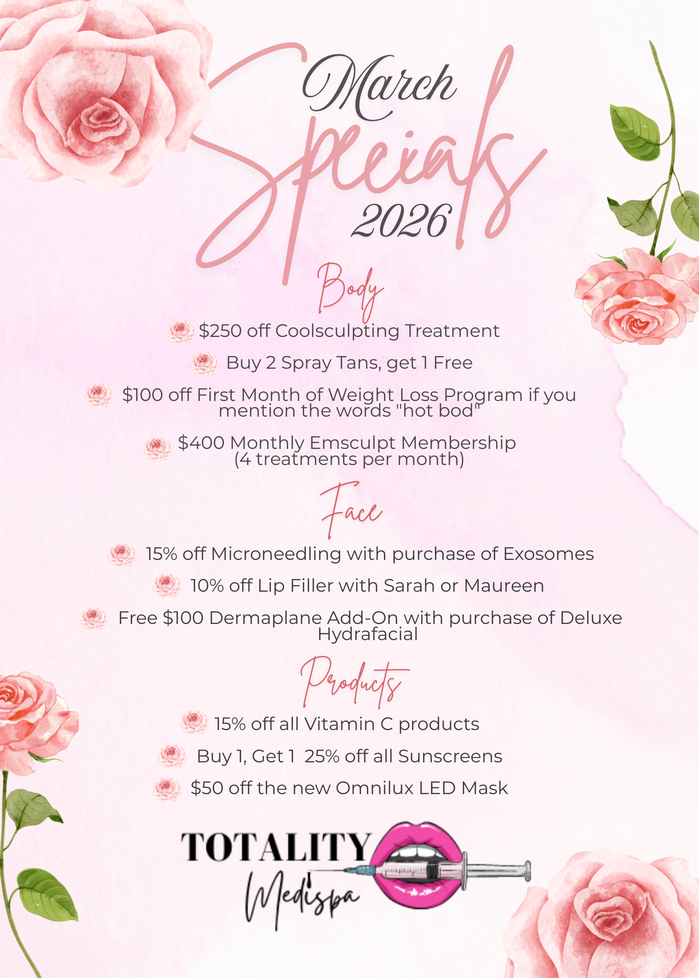Totality MediSpa 2026 March Specials