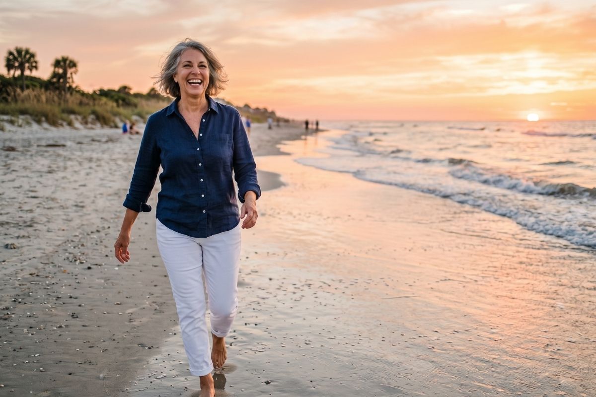 Totality MediSpa Transformation Woman walking on the beach in Hilton Head